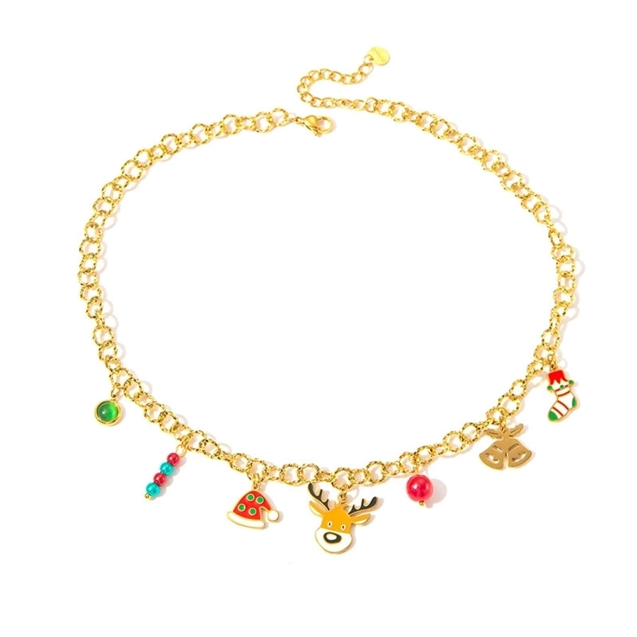 Jewelry Cute IG Style Christmas Hat Christmas Socks Elk Titanium Steel Gem Plating Inlay Bracelets Earrings Necklace