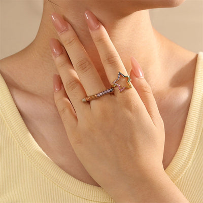 Jewelry Vintage Style Classic Style Pentagram Copper Zircon Open Rings
