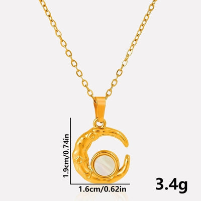 Jewelry Vintage Style Classic Style Moon 304 Stainless Steel Shell Abalone Shell 18K Gold Plated Irregular Plating Pendant Necklace