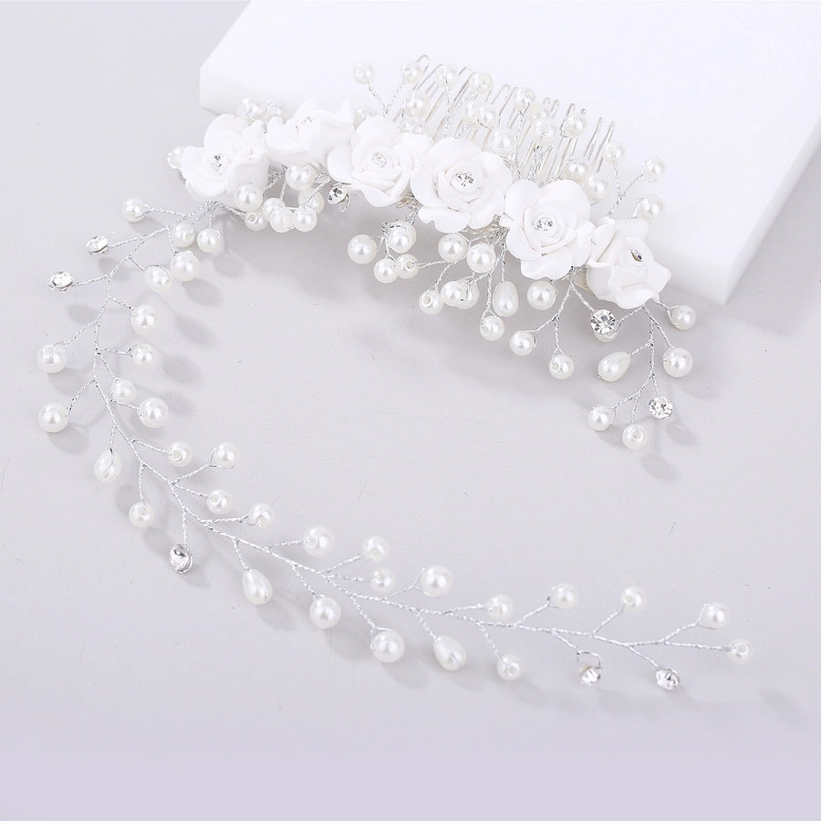 fashion bridal handmade pearl flower soft  flower hair comb