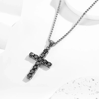 Jewelry IG Style Shiny Cross Titanium Steel Zircon Polishing Inlay Pendant Necklace