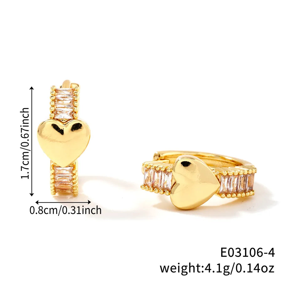 1 Pair Shiny Heart Shape Plating Copper Zircon K Gold Plated Rhodium Plated Earrings