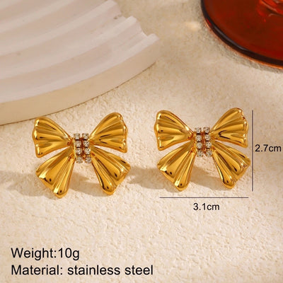 1 Pair Retro Simple Style Classic Style Geometric Heart Shape Bow Knot Plating 304 Stainless Steel Ear Studs