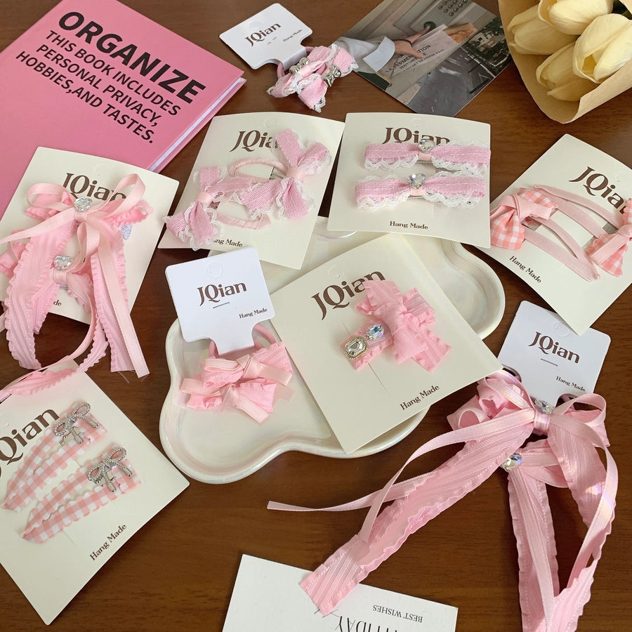 Women's Sweet Bow Knot Cloth Inlay Rhinestones Hair Clip Hair Tie