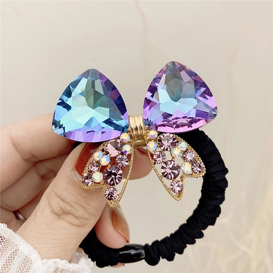 simple style bow knot alloy inlaid crystal hair tie