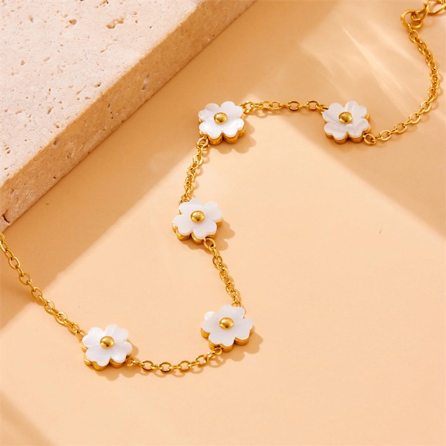 Vintage Style Flower 304 Stainless Steel White shell Bracelets In Bulk