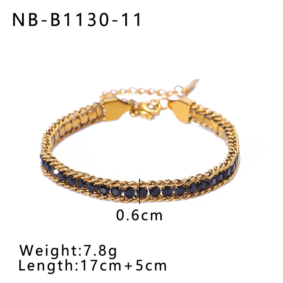 IG Style Geometric 304 Stainless Steel 18K Gold Plated Zircon Tennis Chain Bracelets In Bulk