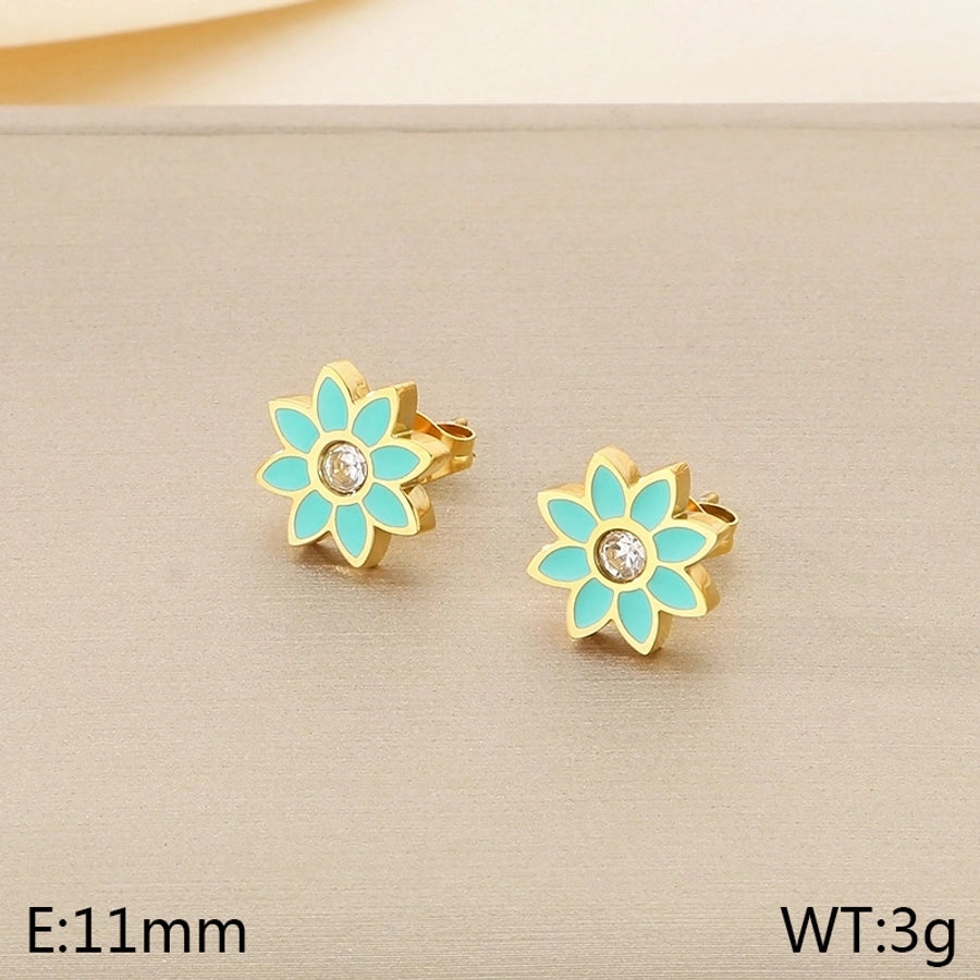 1 Pair Vintage Style Flower Hollow Out Inlay 304 Stainless Steel Zircon 18K Gold Plated Ear Studs
