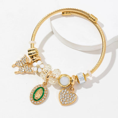 Modern Style Simple Style Geometric Heart Shape 304 Stainless Steel Alloy Artificial Crystal Bangle In Bulk