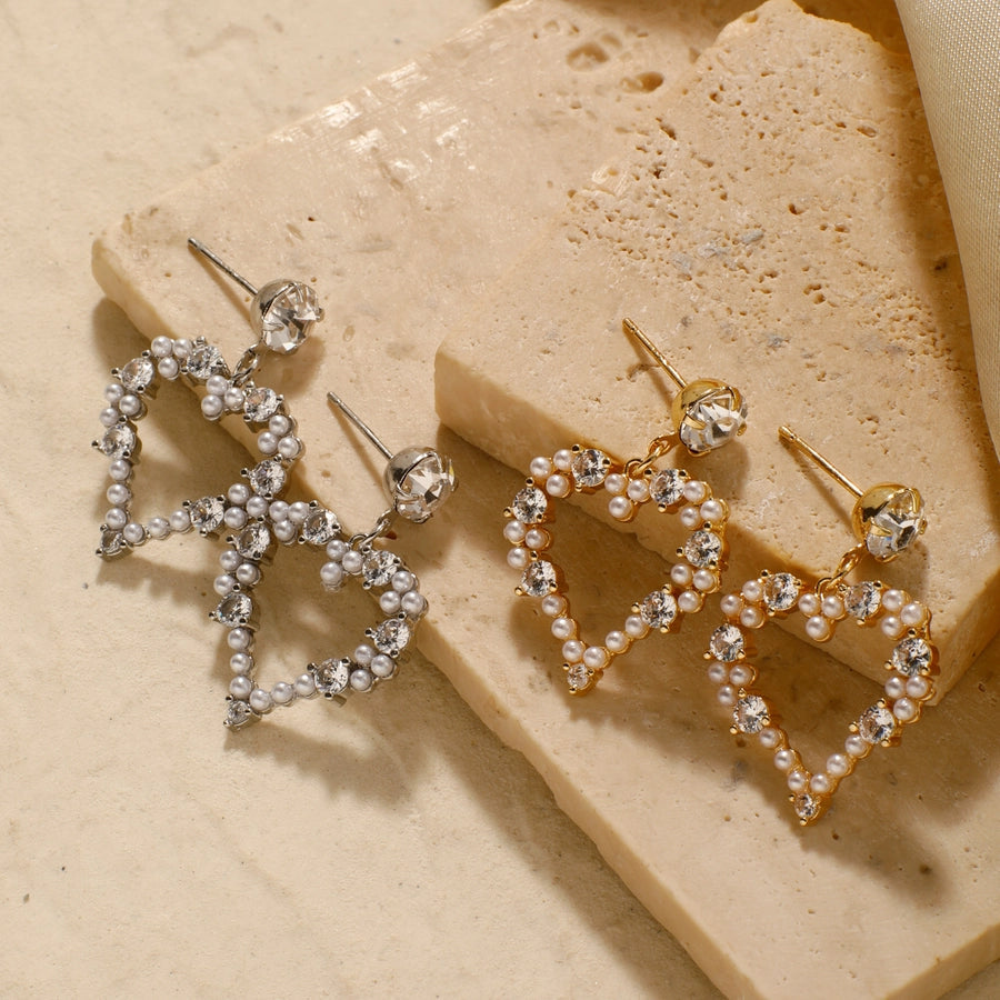 1 Pair Sweet Simple Style Shiny Geometric Heart Shape Inlay Copper Glass Zircon K Gold Plated Drop Earrings