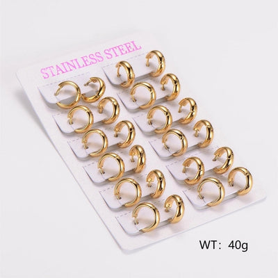 1 Pack of 12 Pairs Vintage Style Classic Style Commute Circle 304 Stainless Steel Earrings