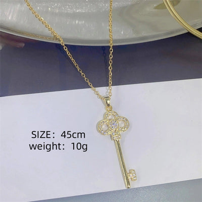Copper O-shaped chain 18K Gold Plated Rose Gold Plated White Gold Plated Inlay Key Zircon Pendant Necklace