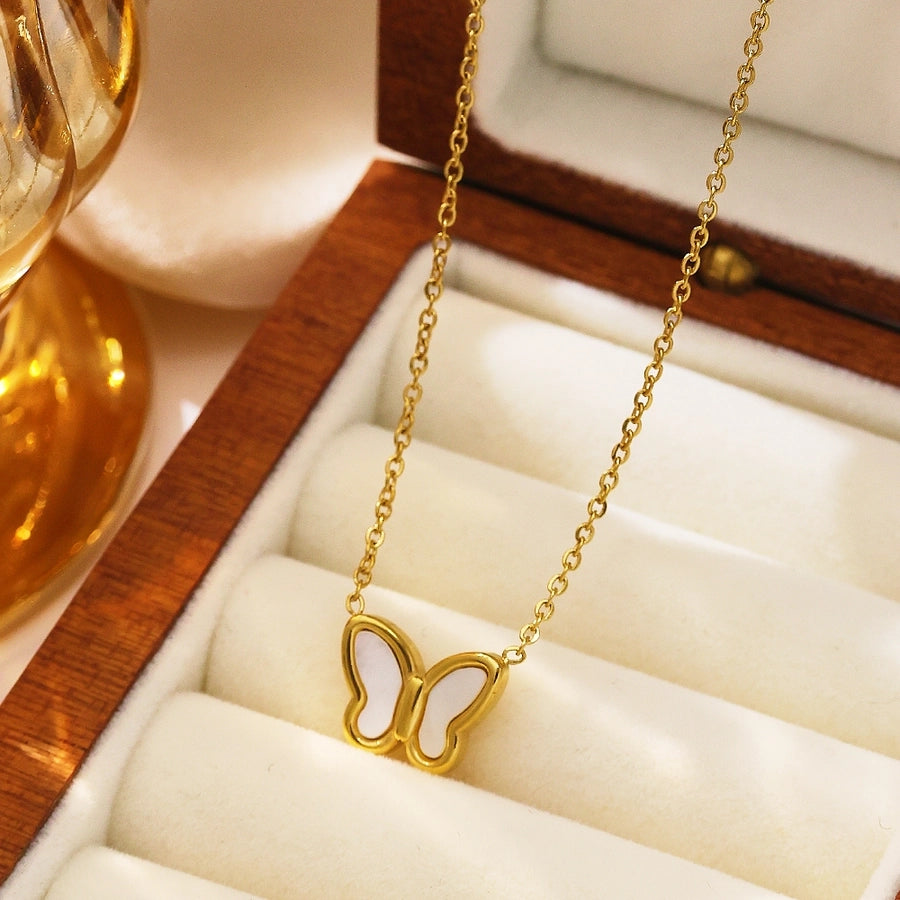 Jewelry Cute Romantic Simple Style Butterfly 304 Stainless Steel Pendant Necklace