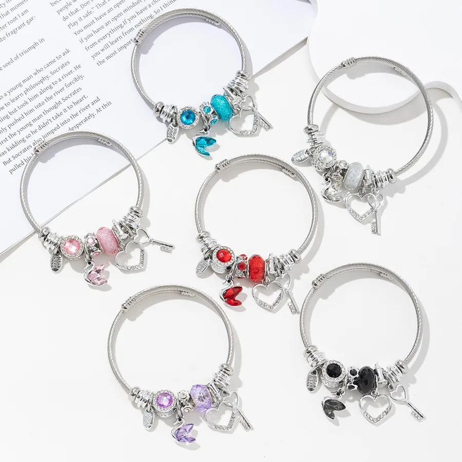 Elegant Lady Heart Shape Butterfly 304 Stainless Steel Alloy Bangle In Bulk