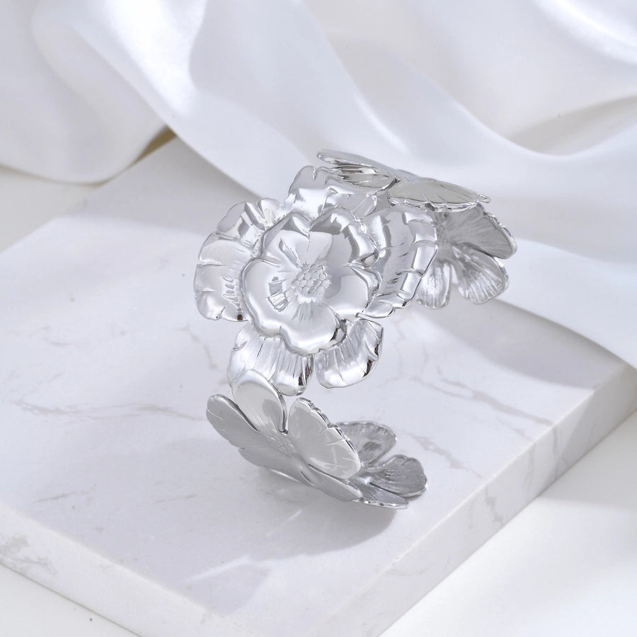 Vintage Style Sweet Flower 201 Stainless Steel Bangle In Bulk