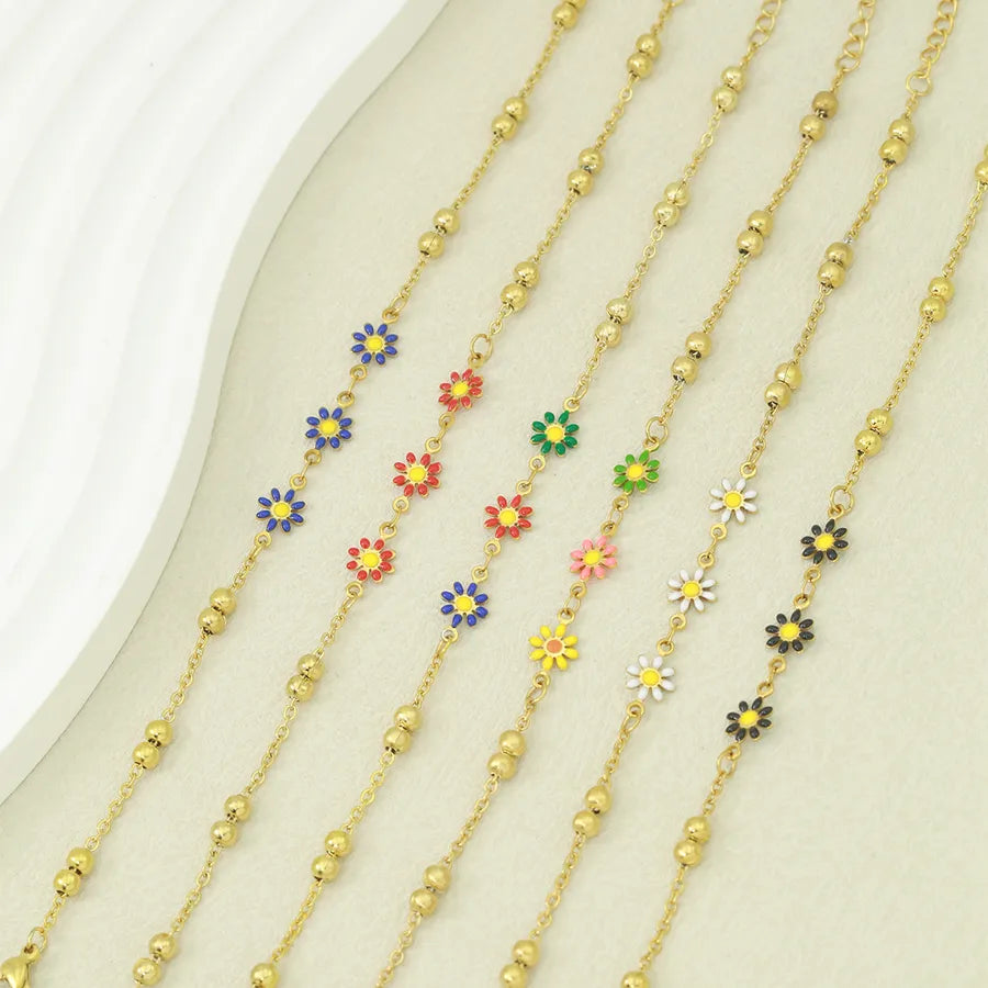 Cute Sweet Daisy 304 Stainless Steel 18K Gold Plated O-shaped chain Bracelets In Bulk