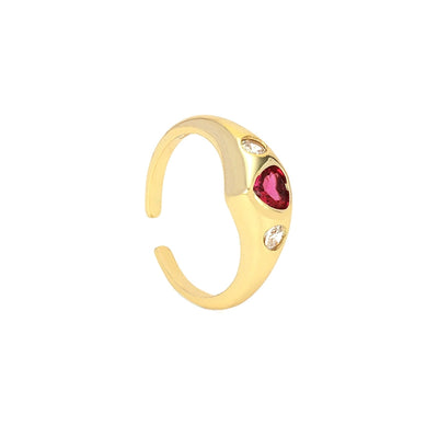 Copper Inlay Heart Shape Zircon Open Rings