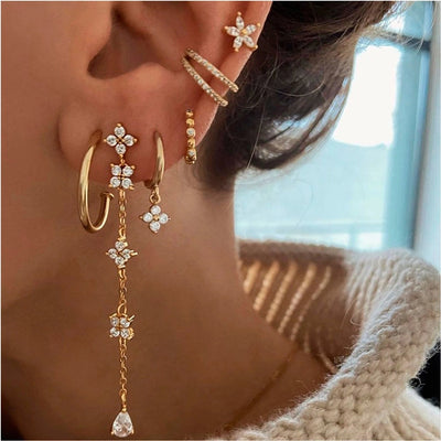 1 Pair Sweet Shiny Flower Inlay Copper Zircon 24K Gold Plated Ear Studs