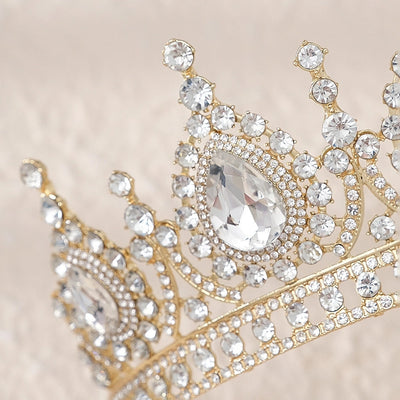 retro water droplets alloy hollow out inlay rhinestones crown earrings