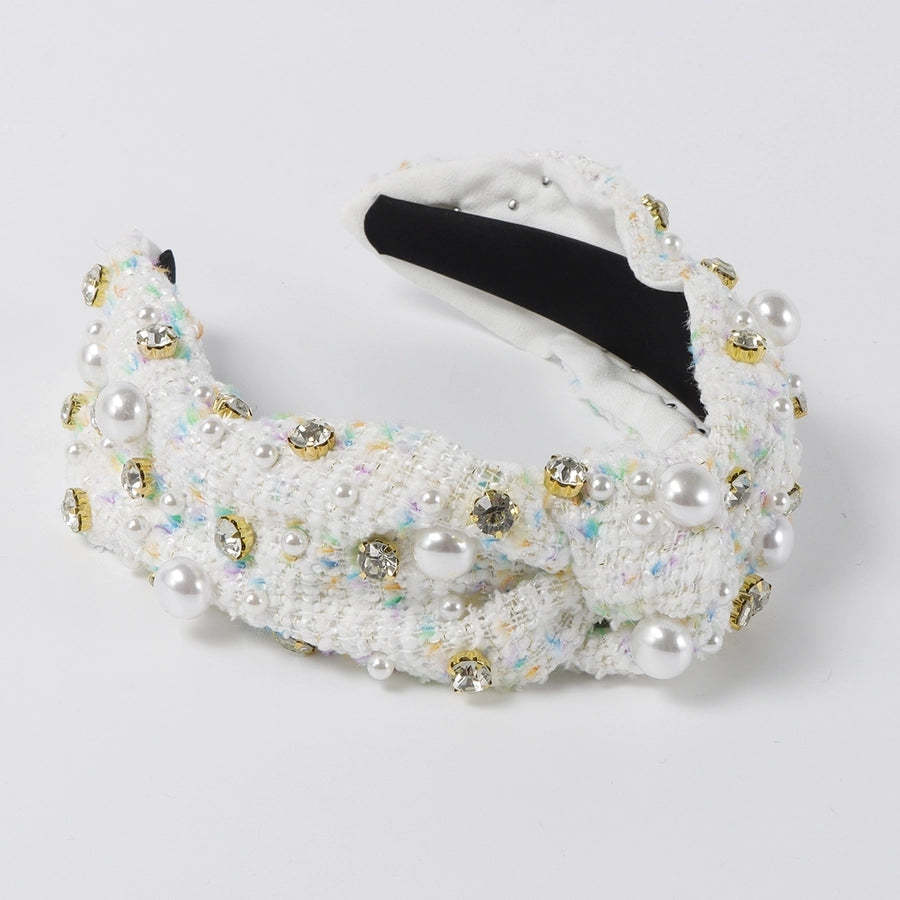 elegant color block imitation pearl cloth inlay pearl hair band