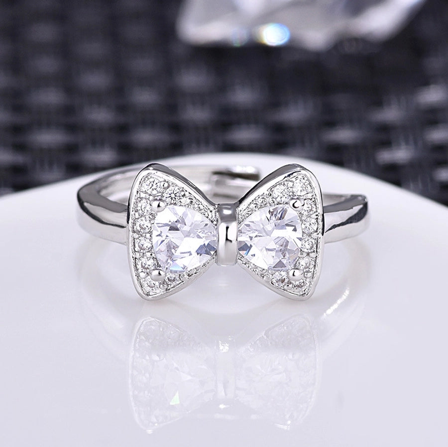 Jewelry Modern Style Sweet Bow Knot Copper Rhinestones Open Rings
