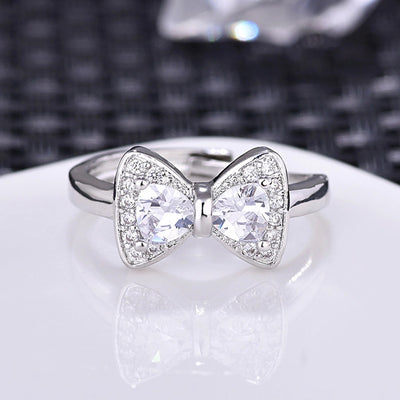 Jewelry Modern Style Sweet Bow Knot Copper Rhinestones Open Rings