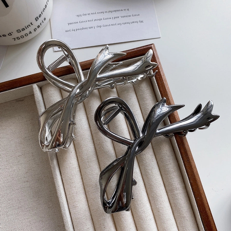 Ribbon bow hairpin for women  new back head clip shark clip high-end silver metal clip hairpin