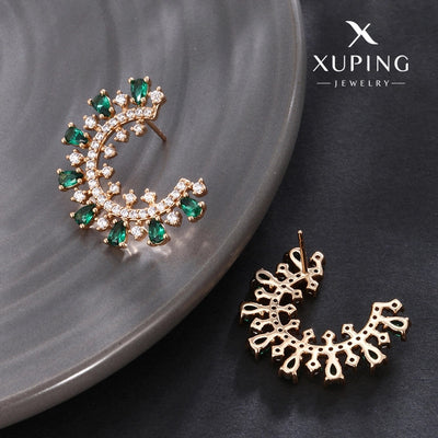 1 Pair Elegant C Shape Plating Copper Artificial Gemstones 18K Gold Plated Ear Studs