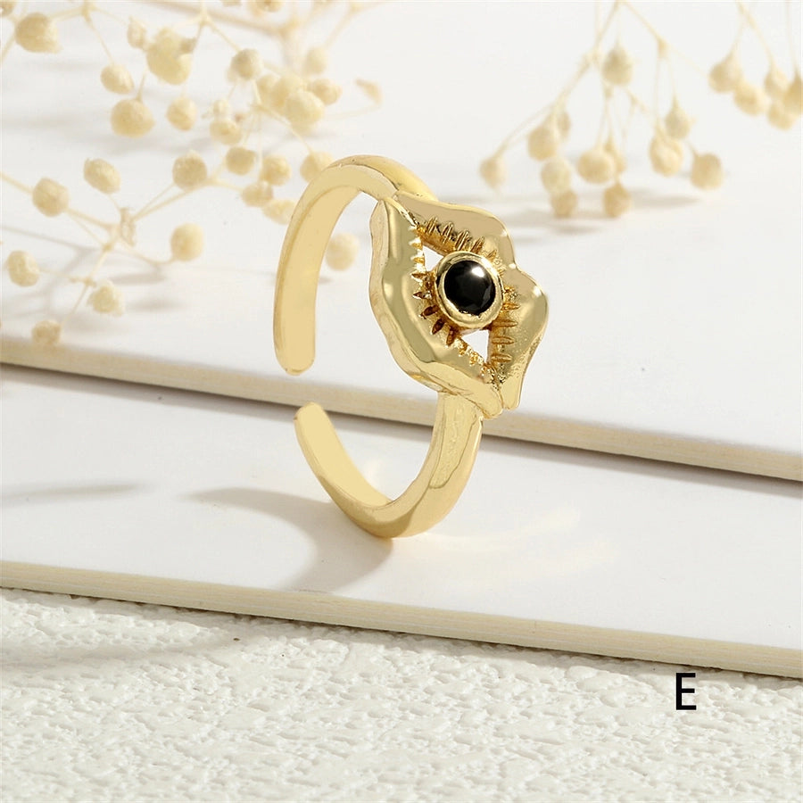 Copper Inlay Lips Devil's Eye Zircon Open Rings