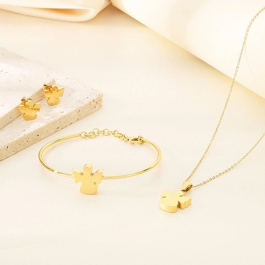Jewelry Simple Style Angel 304 Stainless Steel 18K Gold Plated Jewelry Set