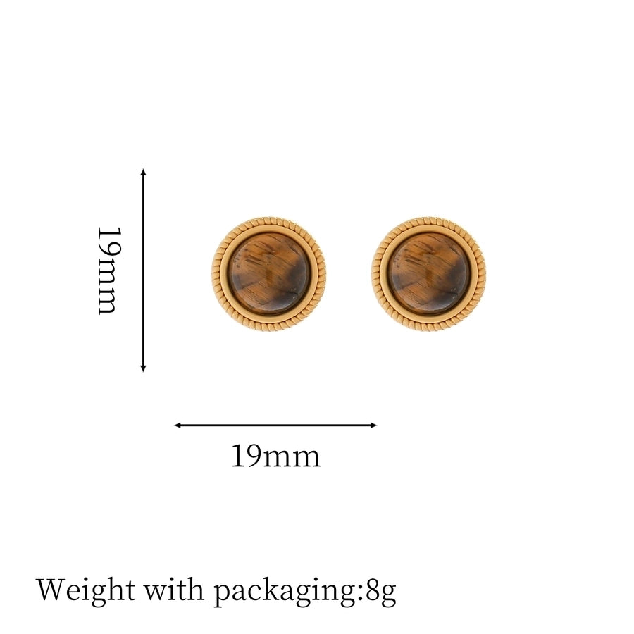 1 Pair Vintage Style Simple Style Geometric Round Heart Shape Plating Inlay Copper Natural Stone Zircon 18K Gold Plated Ear Studs