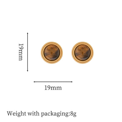 1 Pair Vintage Style Simple Style Geometric Round Heart Shape Plating Inlay Copper Natural Stone Zircon 18K Gold Plated Ear Studs