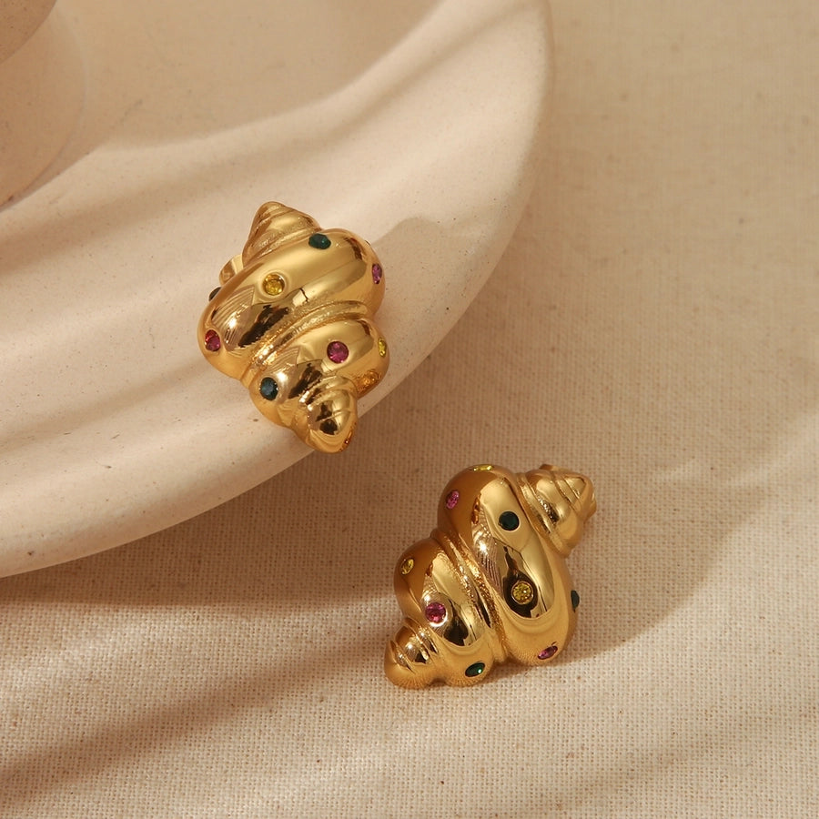 1 Pair Vintage Style Simple Style Conch Plating Inlay 304 Stainless Steel Zircon 18K Gold Plated Ear Studs
