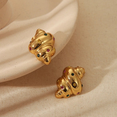 1 Pair Vintage Style Simple Style Conch Plating Inlay 304 Stainless Steel Zircon 18K Gold Plated Ear Studs