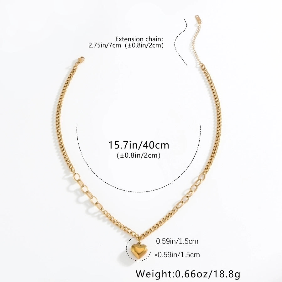 Jewelry Elegant Luxurious Heart Shape 304 Stainless Steel Gold Plated Plating Pendant Necklace