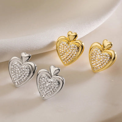1 Pair Retro Simple Style Commute Heart Shape Plating Inlay Copper Zircon Ear Studs