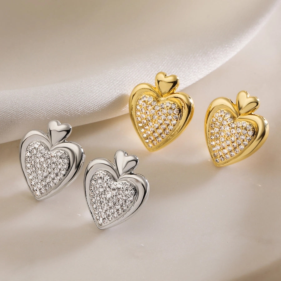 1 Pair Retro Simple Style Commute Heart Shape Plating Inlay Copper Zircon Ear Studs