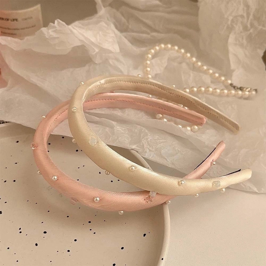 Women's Simple Style Solid Color Cloth Pearl Hair Band