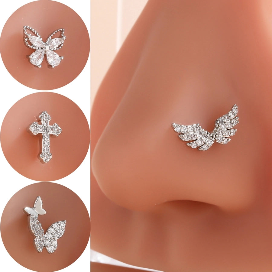 1 Piece Nose Rings & Studs Classic Style Cross Butterfly Copper Polishing Plating Zircon 18K Gold Plated Nose Rings & Studs