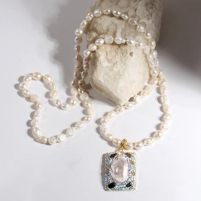 Elegant Vintage Style Geometric natural stone Beaded Chain Pendant Necklace In Bulk