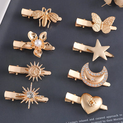 fashion moon butterfly metal handmade inlay artificial pearls artificial diamond hair clip 1 piece
