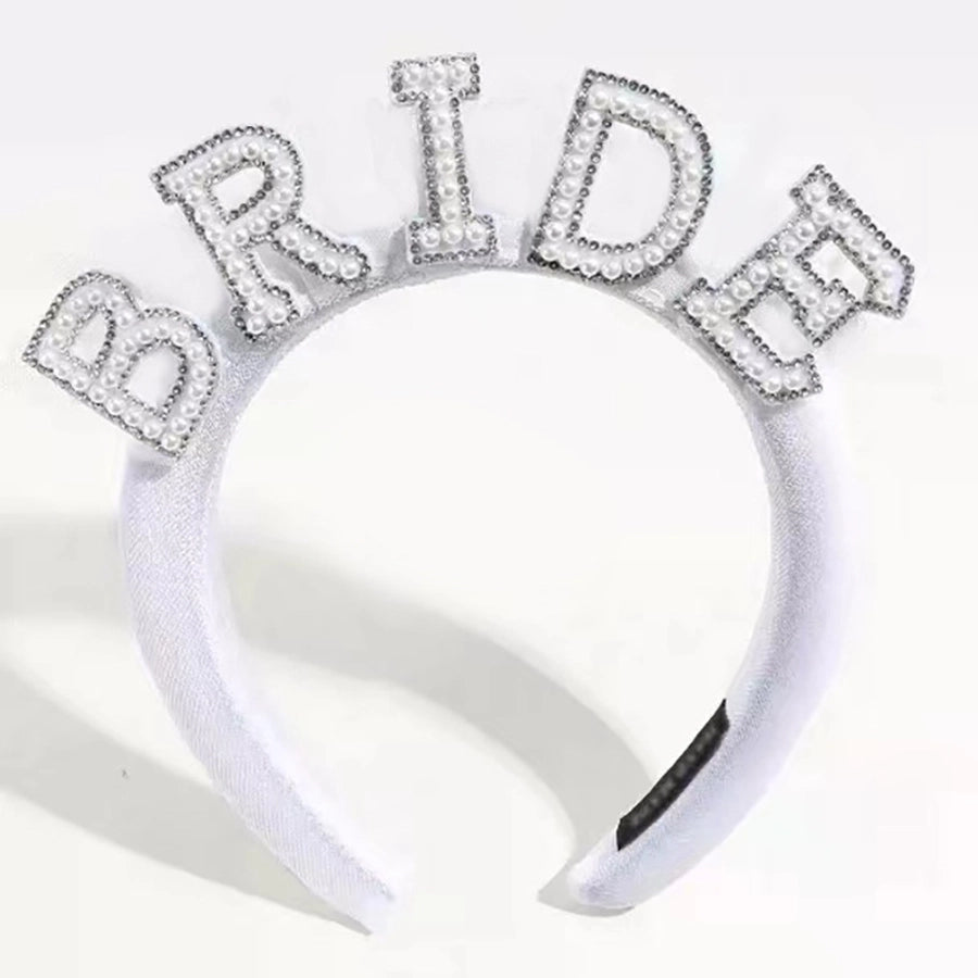 Women's Lady Geometric Artificial Pearl Cloth Rhinestone Hair Band