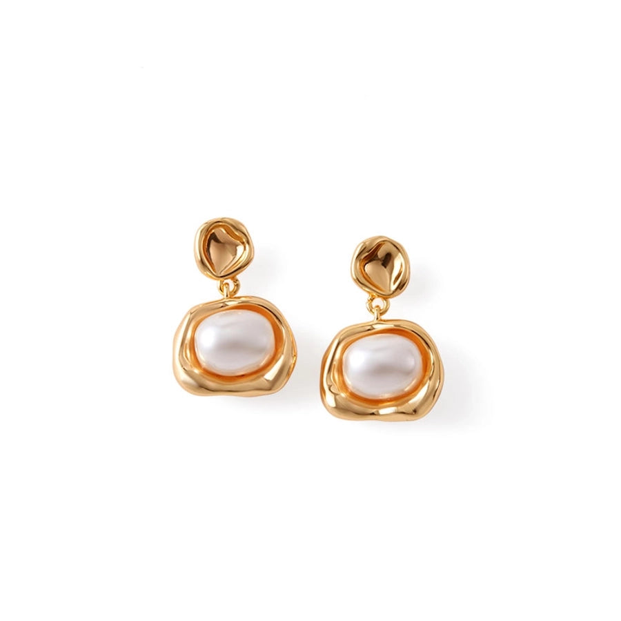 1 Piece Vintage Style Lady Wedding Pearl Inlay Copper Artificial Pearls 18K Gold Plated Drop Earrings