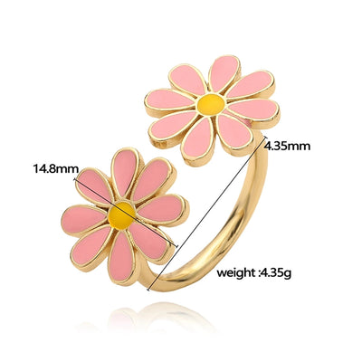 Jewelry Elegant Sweet Flower Copper Copper 18K Gold Plated Enamel Plating Open Rings