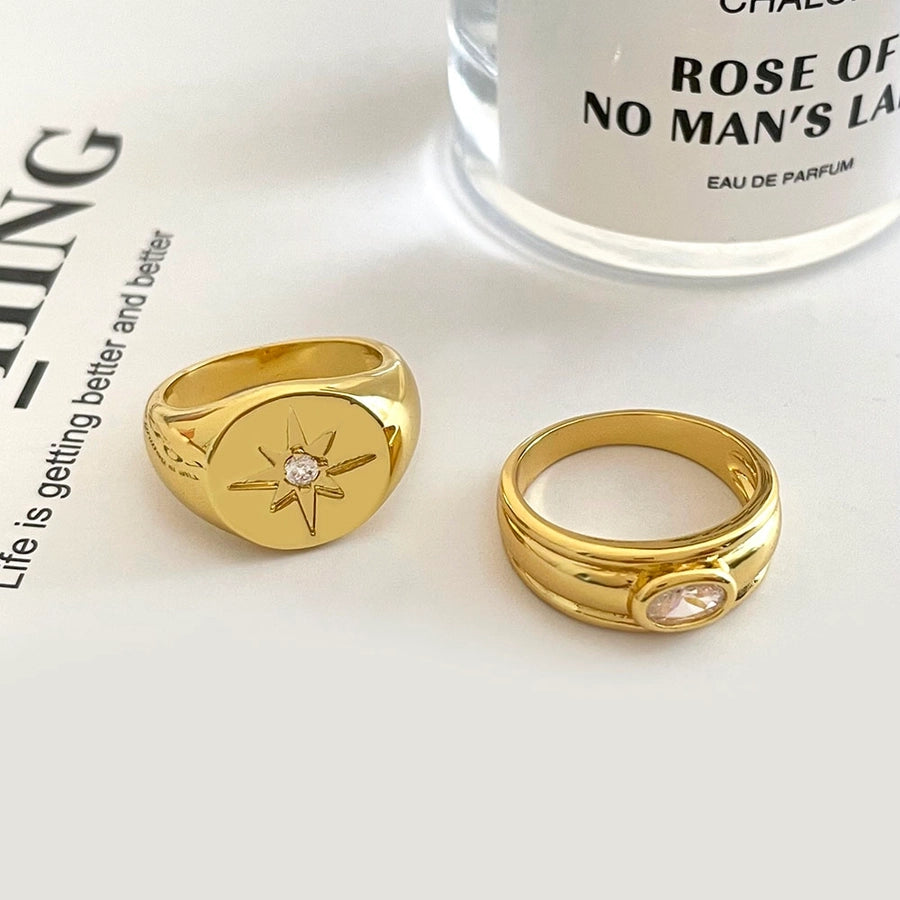 Jewelry Casual Vintage Style Classic Style Hexagram Round Copper Zircon K Gold Plated Rings