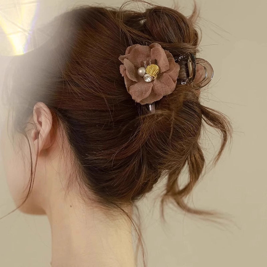 Summer Pearl Flower Grab Clip Women's Cute Hairpin Headwear Korean Hairpin Back Head Large Shark Clip Top Clip