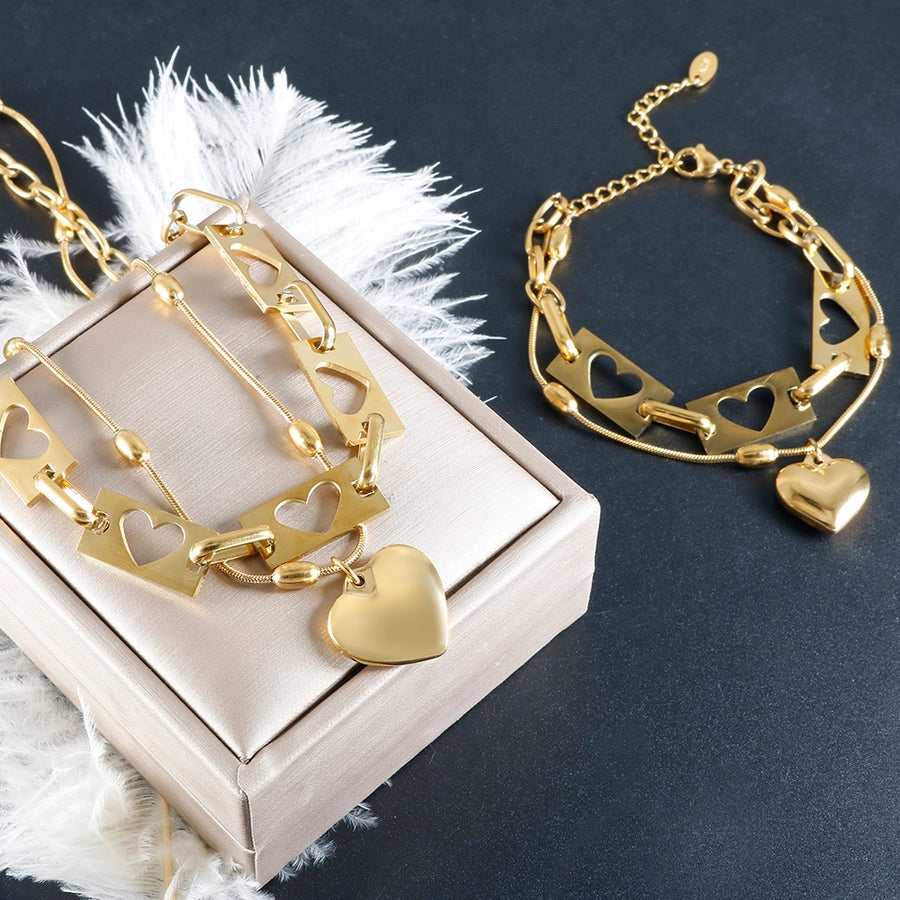 Jewelry IG Style Simple Style Commute Heart Shape 304 Stainless Steel Hollow Out Bracelets Necklace