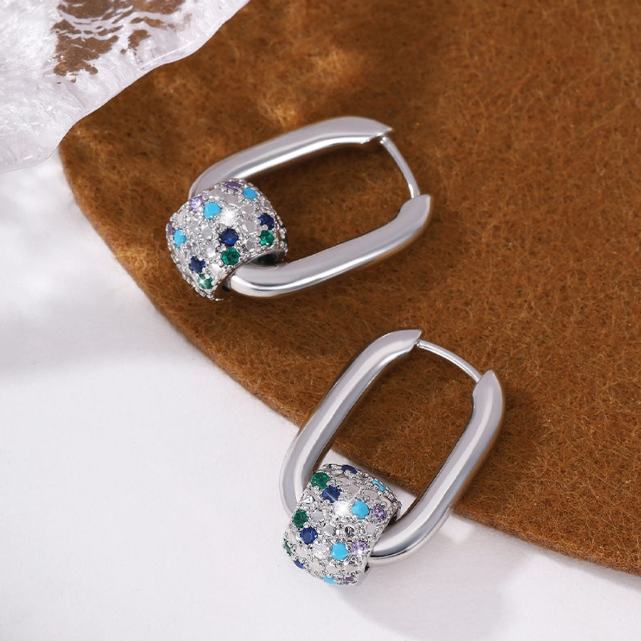 1 Pair Elegant Retro Geometric Copper Zircon 14K Gold Plated Earrings