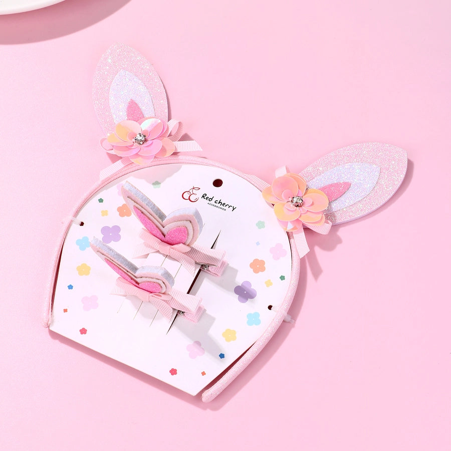 Girl'S Cute Romantic Sweet Bunny Ears Flower Bow Knot Cloth Handmade Hair Clip Hair Band