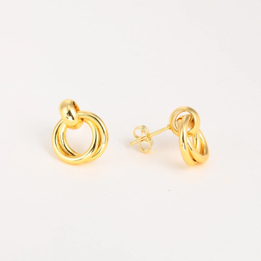 1 Pair Simple Style Double Ring Copper 18K Gold Plated Drop Earrings